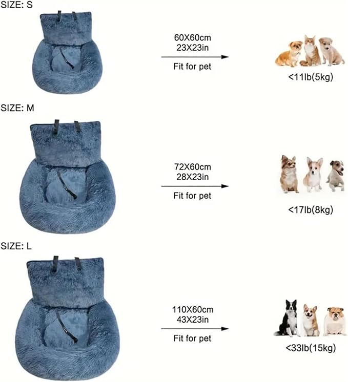 Dog Safety Car Seat, Detachable Dog Car Travel Carrier Bed, Plush Seat Bed Washable with Leash and Strap Fits Cars/Trucks/SUV/Pickup