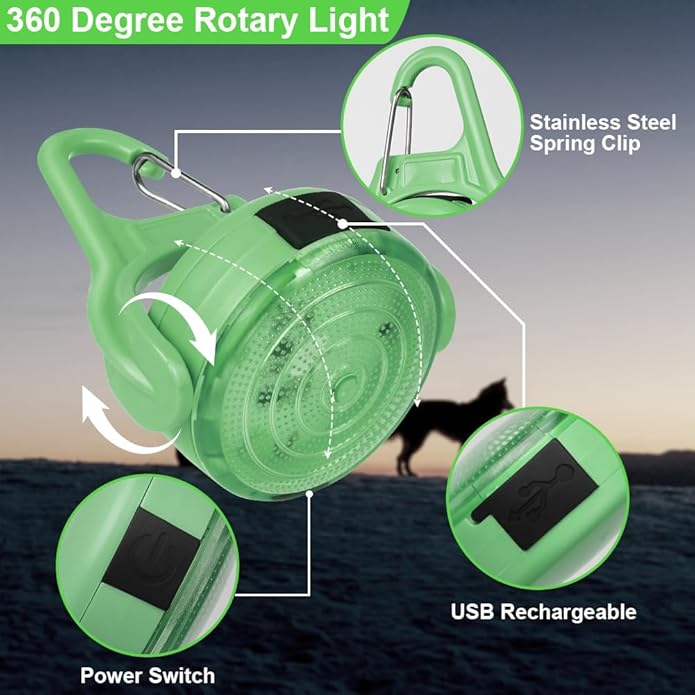 AUAUY LED Dog Collar Light, 4 Modes USB Rechargeable Light Up Dog Collar Light, IP68 Waterproof Pet Collar Light, LED Safety Light for the Dark for Running Jogging Walking Dog Collar-Green