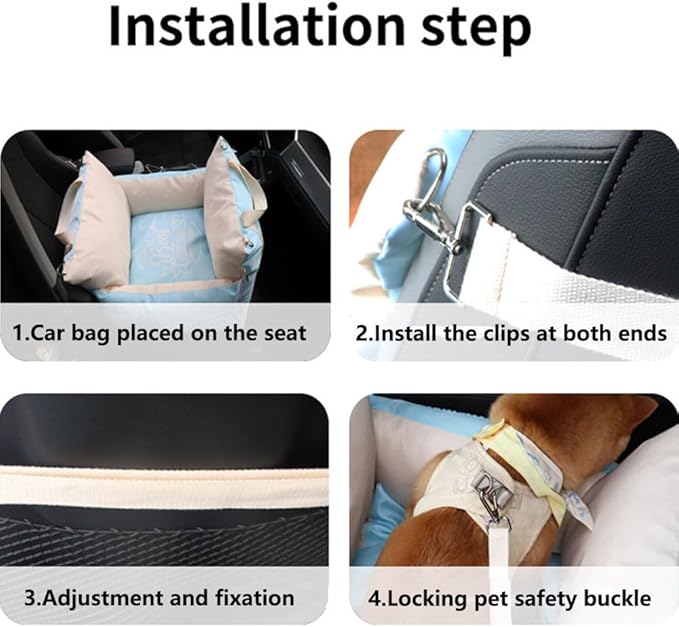Cat Dog Pet Car Mat, Car Seat for Small Dogs, Detachable Washable Dog Booster Seat, Pet Car Seat Travel Bed, with Storage Pockets and Dog Safety Belt for Small Medium Dog Green