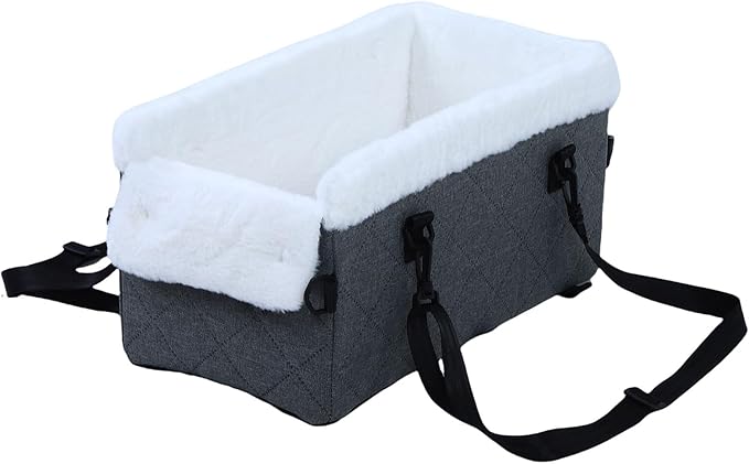 ASHATA Dog Car Seat for Small Dogs, Portable Soft Pet Car Travel Home Bed, Comfortable Pet Carrier for Trucks SUVs (Grey)