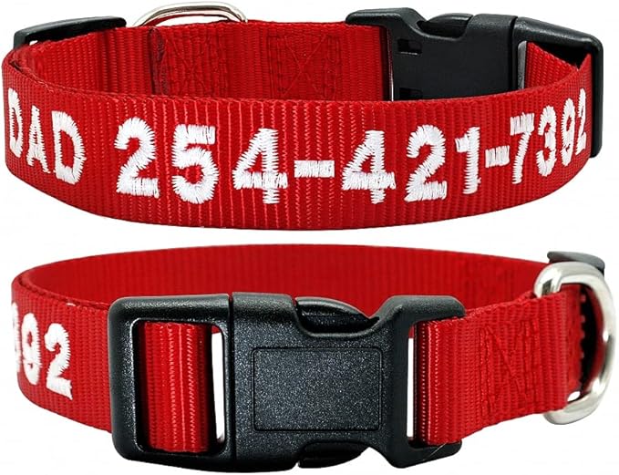 Custom Dog Collar Personalized Embroidery Cat Puppy Collar Nylon Pet Collars Engrave DIY Phone Name ID for Small Big Large Dog Red M