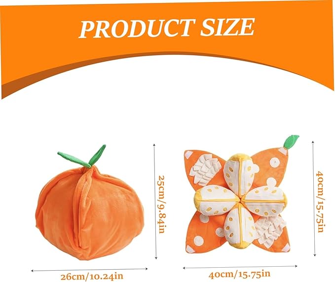 Orange Hide and Seek Plush Dog Toy, Interactive Squeaky Puzzle Toy with Hidden Pockets & Crinkle Paper, Watermelon Snuffle Mat for Small Medium Dogs Boredom Nosework (Orange Watermelon)