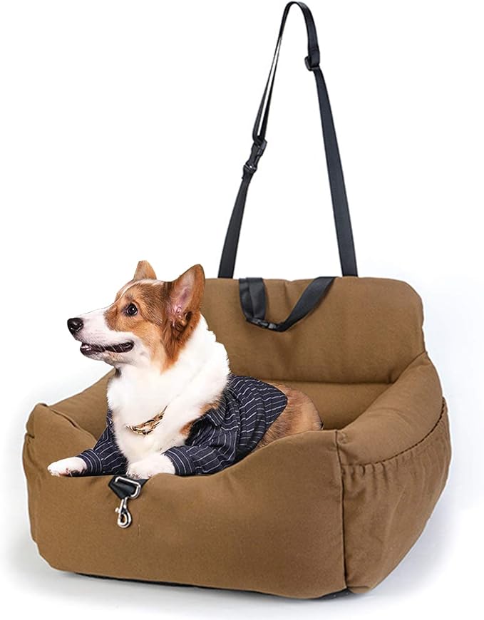 Dog Car Seat, Puppy Booster Seat for Small Medium Dogs Cats,Dog Travel Car Carrier Bed Car Safety Seats with Storage Pocket and Clip-On Safety Leash and Removable Washable Cover