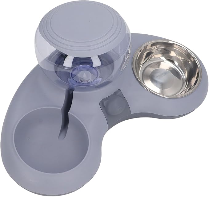 Ergonomic Tilted Cat Feeder with Automatic Water Dispenser, Stainless Steel Spill Proof, Easy to Clean, Raised Food and Water Station for Small Dogs and Cats (Gray)
