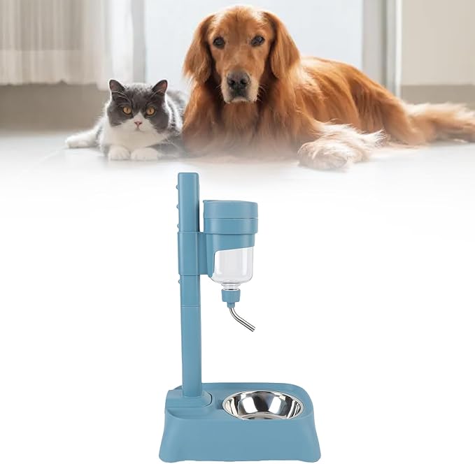 Sorandy Pet Standing Water Dispenser, Automatic Dog Cat Feeder Water Dispenser, 500ml Detachable Adjustable Small Dog Cat Feeding Liquid Bowl Set, for Small Animal Puppy Pussy Rabbit (Lake Blue)