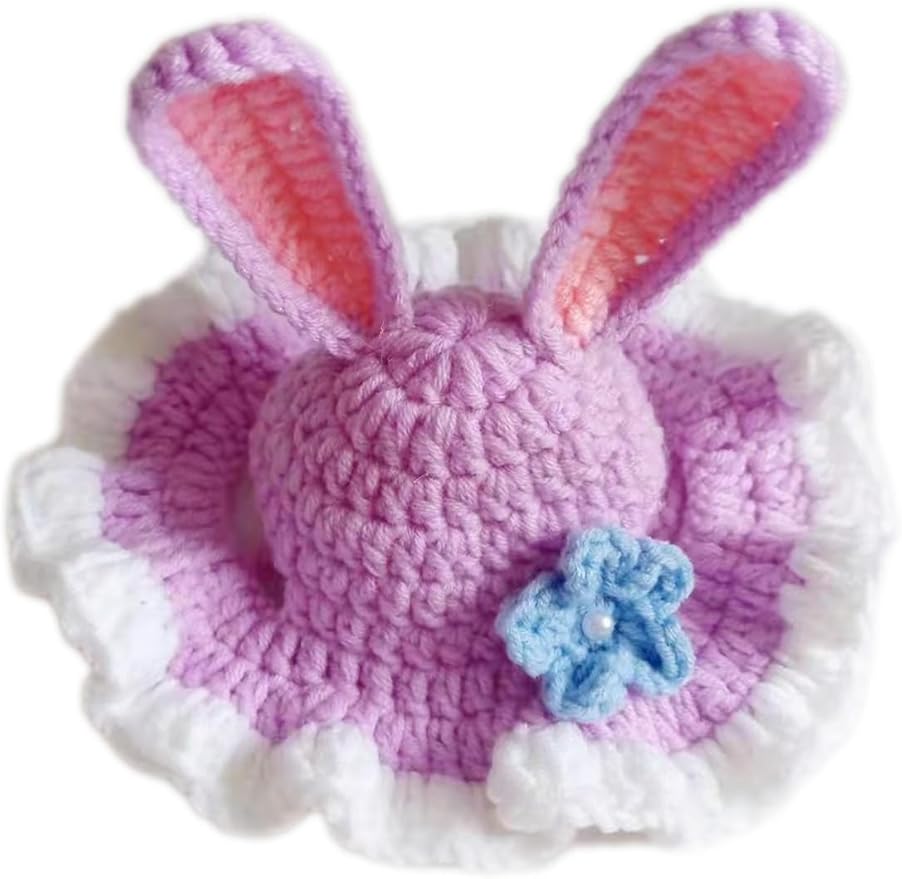 QWINEE 3D Ear Design Knit Cute Dog Hat Soft Cat Hat Rabbit Hat Halloween Christmas Party Costume Head Wear Accessories for Puppy Cat Kitten Small Dogs Small Animals Purple M