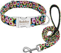 Personalized Dog Collar Leash Nylon Print Small Dog Collars and Lead for Small Medium Large Pet Pitbull German Shepherd Puppy Red Flower Set S