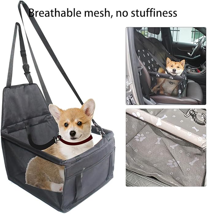 Pet Car Seat for Hyundai Kona II I SX2 OB 2.Gen/1.Gen 2018-2021 2022 2023 2024 2025 2026 Dog Car Seat with Leash Portable Dog Bed for Car Washable Foldable Car Pet Bag,Grey Footprint