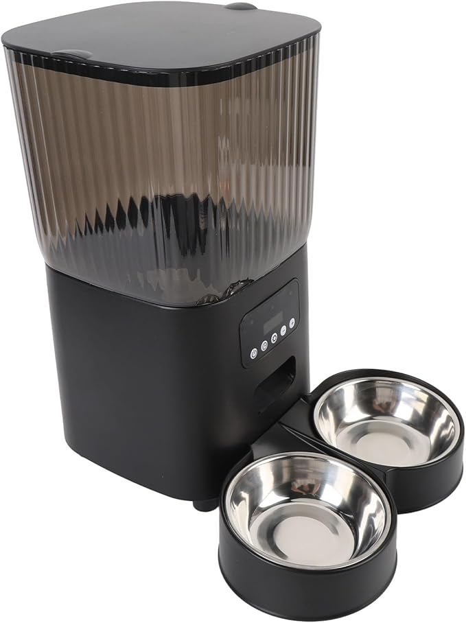Automatic Cat Feeder, Cat Food Dispenser with Timer Automatic Dog Feeder Feeding Button Control Automatic Cat Food Dispenser for Dog Pet Indoor (Dual Bowls)