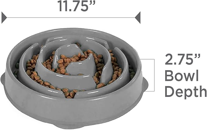 Outward Hound Large Slow Feeder Bowl, Puzzle Maze for Fast Eaters, Medium to Large Dogs, Helps Prevent Bloat & Aid Digestion, Holds 4 Cups Wet or Dry Food, Non-Slip, Made Without BPA, Gray