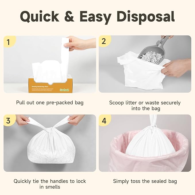 Odor-Sealing Dog Poop Bags with Handles 200 Count Pet Waste Bags, Large Capacity & Unscented Poop Bags for Dogs or Cat Litter, Conceals Smell & Mess (White)