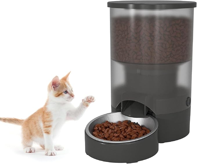 3L Automatic Pet Feeder, Stainless Steel Bowl Feeder for Cats Dogs, Dual Power Supply, Food Container Visible Design Pet Food Dispenser Timed and Portioned Feeding for Cats Dogs