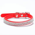 Lakke 3 Rows Luxury Crystal Rhinestone Leather Dog Collar Buckle Puppy Necklace Collars for Small Medium Dogs Rose Pink Red Blue 20E red XS