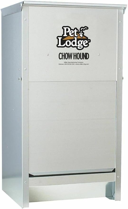 Little Giant Pet Lodge 50 Pound Capacity Indoor and Outdoor Dry Food Automatic Heavy Gauge Steel Chow Hound Dog Feeder (2 Pack)