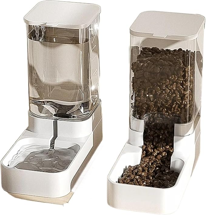 Automatic Pet Feeder and Water Bowl - Transparent Food Storage Feeder for Dogs and Cats - Ideal for Puppies and Kittens(Feeder and Drinker)
