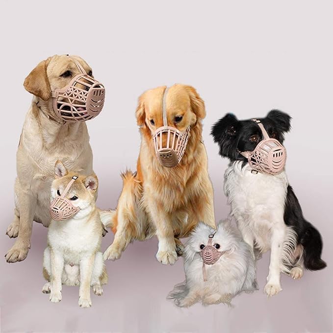 Basket Dog Muzzle for Large Medium Small Dogs, Cage Muzzles to Prevent Biting Chewing Licking Scavenging, Mouth Cover with Adjustable Strap for Vet Visits, Grooming, Walking (Size 7, Beige)