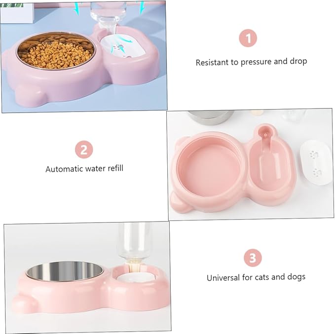 Toyvian Dual Pet Feeder Bowl Automatic Water Refill Non Slip Design for Cats Dogs Durable Easy to Bright Resistant Pet Supplies