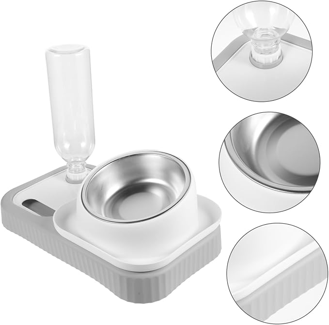 Automatic Pet Feeder and Waterer Dual Bowls for Cats and Smooth for Comfortable Feeding and Drinking Reduces Abdominal Pressure