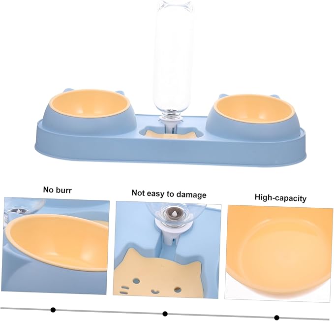 Double Bowl Pet Feeder Automatic Cat Dog Feeder Elevated Food Bowl Water Container Break-Resistant Easy Clean