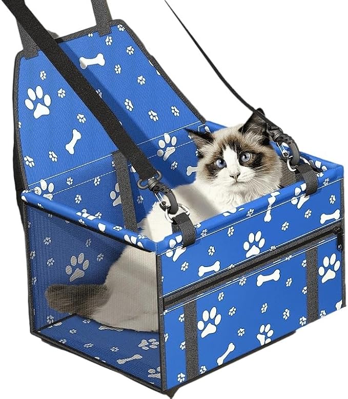 Foldable Dog Car Seat Waterproof Oxford Dog Booster Seat for Small and Medium Dogs, Pet Travel Carrying Bag with Breathable Mesh (Blue)