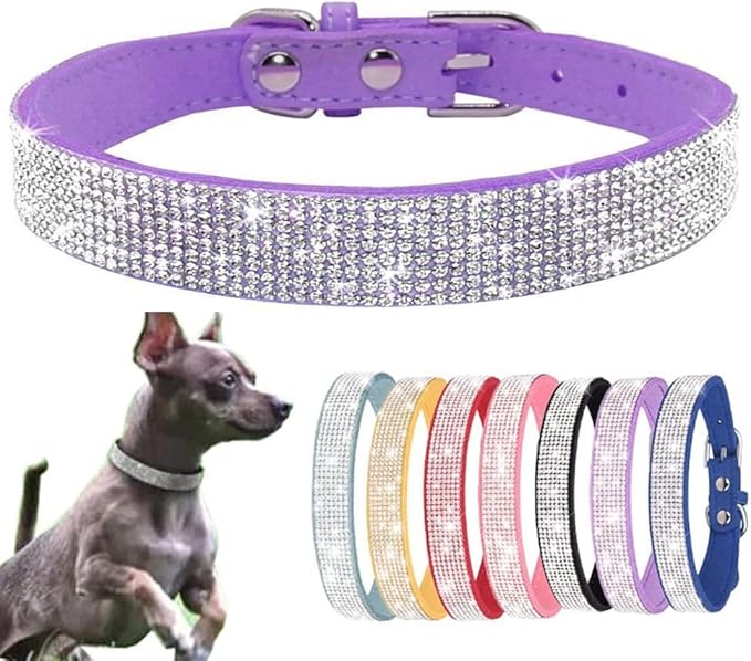 Small Dog Collar, Bling Rhinestone Diamond Fancy Crystal Glitter Pretty Jewel Pet Puppy Collars for XXS XS Small Medium Large Breed Girl Female Dogs Cats (Purple, L)