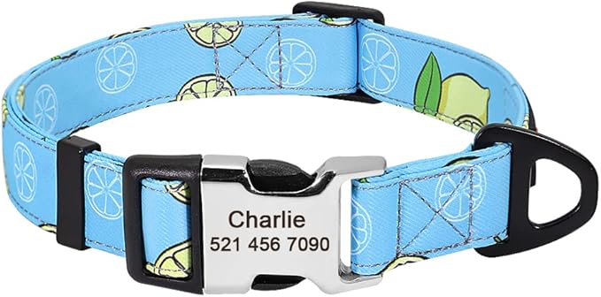 Personalized Dog Collar Nylon Print Dog Collars Customized Puppy Pet Collar Engraved Name ID for Small Medium Large Big Dogs Pug 159 Blue S