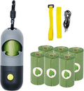 Dog Poop Bag Holder with 7 Rolls of Green Dog Waste Bags Poop Bag Holder with Rechargable Battery and USB Cable Poop Bag Dispenser with LED Flashlight (Grey)