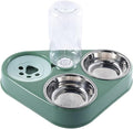 3 in 1 Pet Dog Bowl with Water Bottle Cat Automatic Drinking Food Double Bowls Stainless Steel(3 in 1 Green)