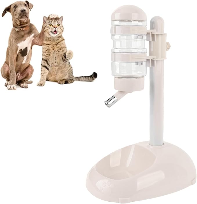 Height Adjustable Pet Standing Dispenser, Comfortable Eating and Drinking Easy to Cleanup Standing Automatic Water Food Feeder for Cat Dog(Beige 500ml) (Beige)