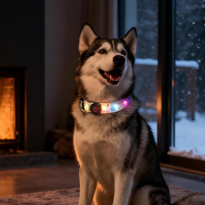 Light Up Dog Collar, LED Dog Collar Glow in The Dark - USBC Rechargeable, 3 Flashing Modes Adjustable Glow Collar, Safety Fashionable Cute Dog Light Up Collars for Medium Large Dogs Orange