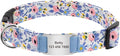 Flower Printed Dog Collar Custom Nylon Puppy Pet Collar Personalized Pitbull Collars Pets Acessorios for Small Medium Large Dog Blue S