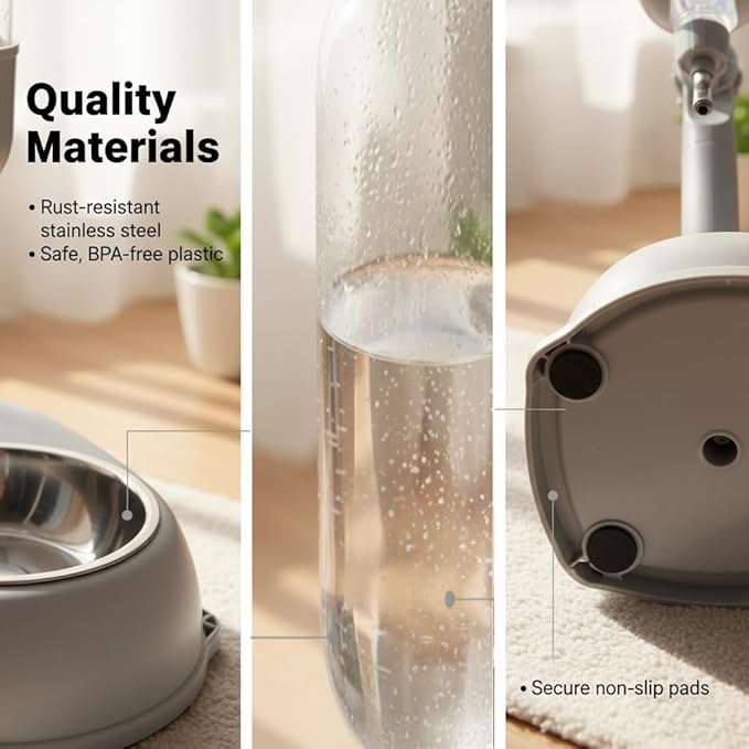 2 in 1 Large Dog Water Bowl Dispenser, 16.91oz PP and ABS Automatic Dog Water Dispenser, Adjustable Pet Standing Water Dispenser Bowl for Cats and Others, 11 x 7.7 x 15.4in