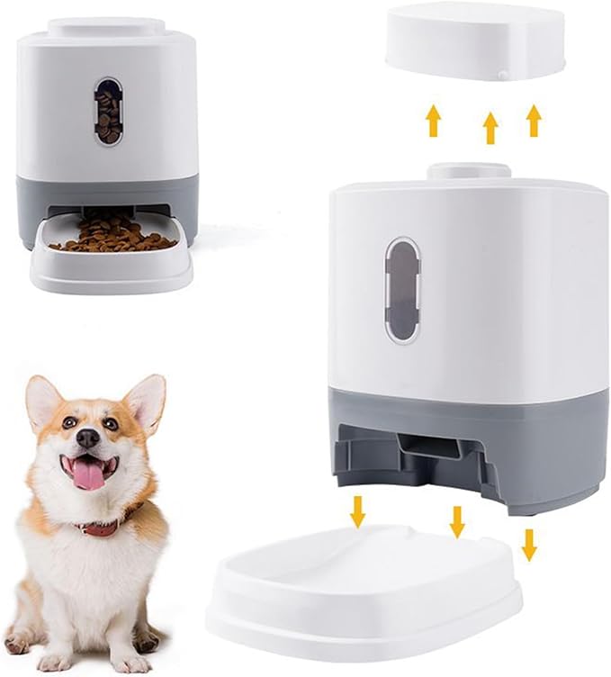 Dog Food Dispenser - 1.5L Press Automatic Cat Feeder with Integrated Bowl, Slow Feeding Station, Interactive Enrichment Toy, Gravitys Flow Kibble Organizer for Small Medium Puppy Kitten