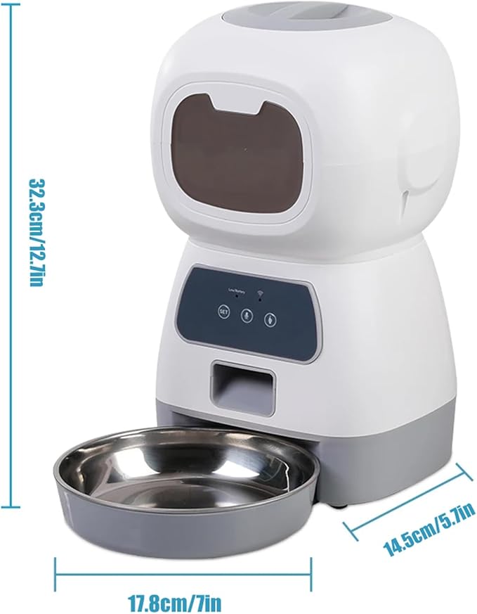 Automatic Pet Feeder, 3.5l Large Capacity Dry Food Dispenser, Smart Feeder with Recording Function, Dual Power Supply Anti-Blocking Design, Remote Timed Feeding Device