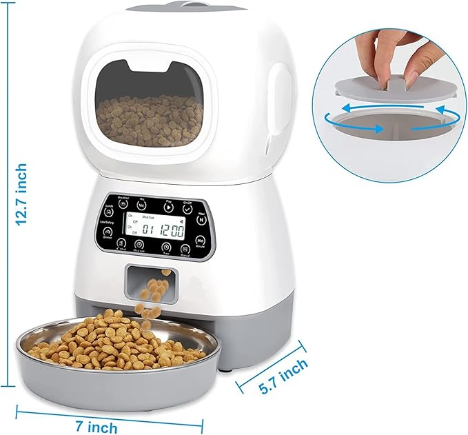 Automatic Cat Feeder 3.5L Pet Feeder Dog Food Dispenser for Cats and Dogs with Stainless Steel Food Bowl, Visible Window and Memory Function,10S Voice Recorder,4 Meal Portion Control