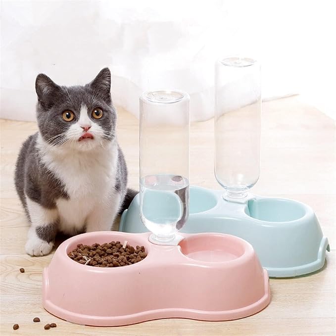 Automatic Pet Feeder & Water Dispenser, Cat Food & Dog Bowl Set, Non-Slip (Pink)