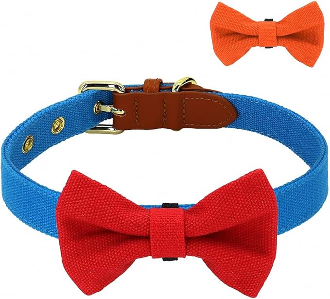 Small Dog Collar Leash Set Nylon Pet Collars Walking Lead Cute Puppy Bowknot Necklace for Small Medium Dogs Cats Adjustable Blue Collar S
