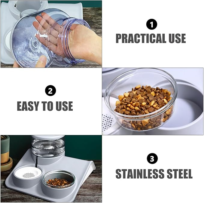 Pet Water Drinking Bowl and Automatic Food Feeder Dual-Use Gray Pet Feeder Bowl for Cats and Dogs for Home Feeding and Hydration