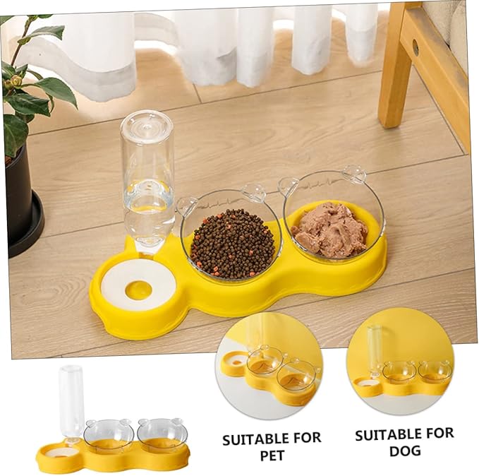 Mipcase 1pc Automatic Cat Feeder Double Bowls for Food and Water Prevents Spills for Cats and Dogs Easy Maintenance Material Design