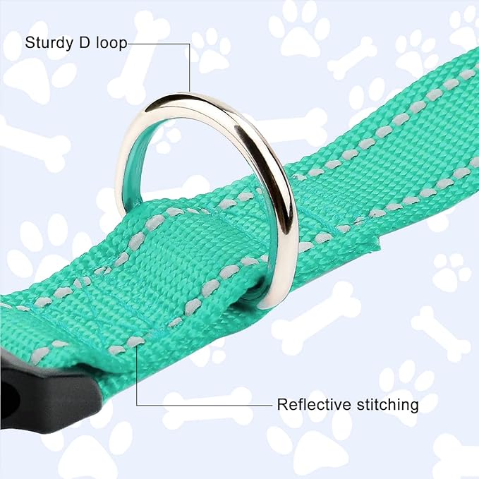 FunTags Reflective Dog Collar, Sturdy Nylon Collars for Large Girl and Boy Dogs, Adjustable Dog Collar with Quick Release Buckle, Turquoise