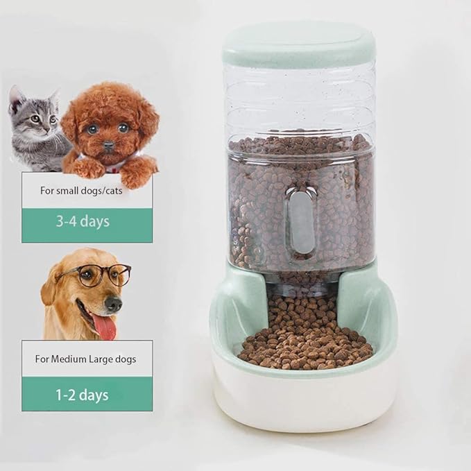 Massage cushion Automatic Pet Feeder Food Feeder and Waterer Dispenser Set 3.8L for Dogs Cats Small & Medium Pets Animals 1019 (Color : Grey) (Green)