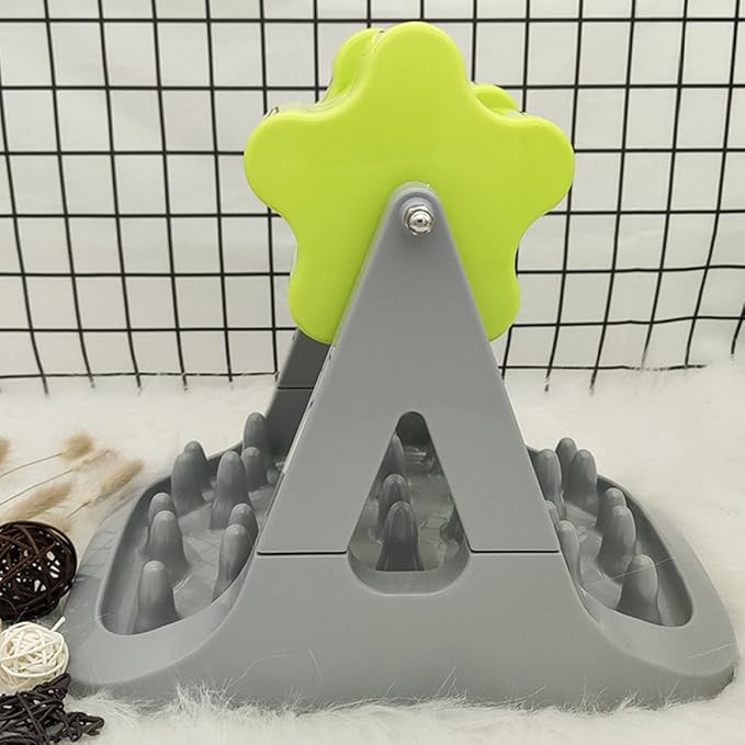 Automatic Dog Food Feeder Slow Feed Bowl Pet Food Container Gray Green Rotating Puzzle for Puppy Training and Anti-Choke Feeding