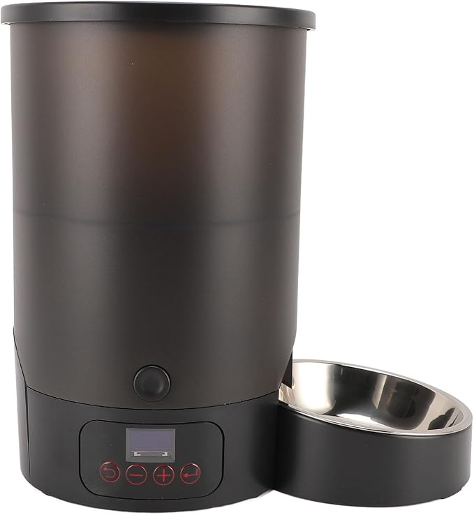 Focket Dog Cat Automatic Feeder Visible Bucket Automatic Pet Feeder Stainless Steel Key Control for Home (Black Single Bowl)