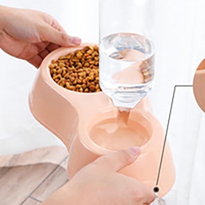 Pet Water & Food Bowl Set with 500ml Auto - Fill Bottle | Double Bowl Design for Dogs/Cats | Secure Plastic, Spill - Controlled & Simple to Maintain | Removable Automatic Feeder