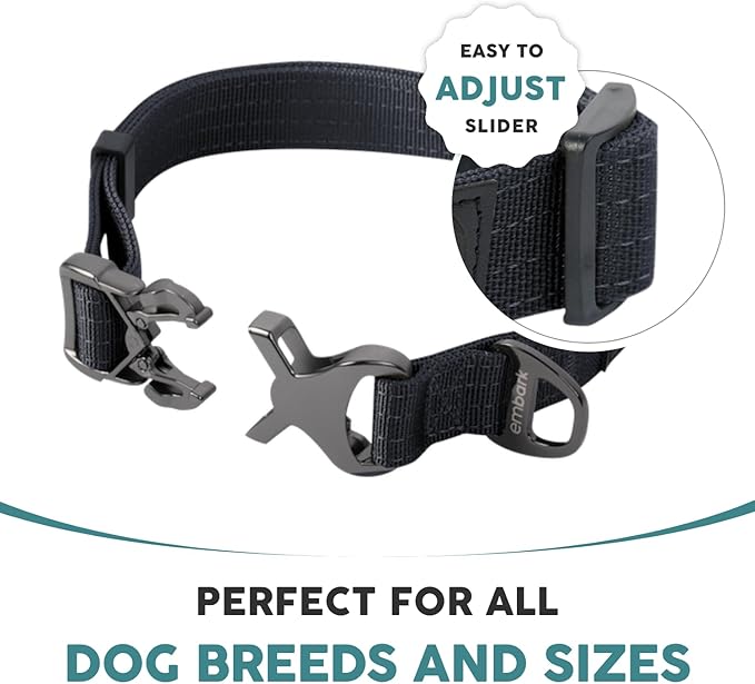 Embark Adventure Pro Dog Collar – Heavy Duty Tactical Dog Collar Stylish & Durable Nylon Dog Collar for Large Dogs, Small Dogs & Medium Dogs. Strong Buckles for Any Size Breed (Small, Black)