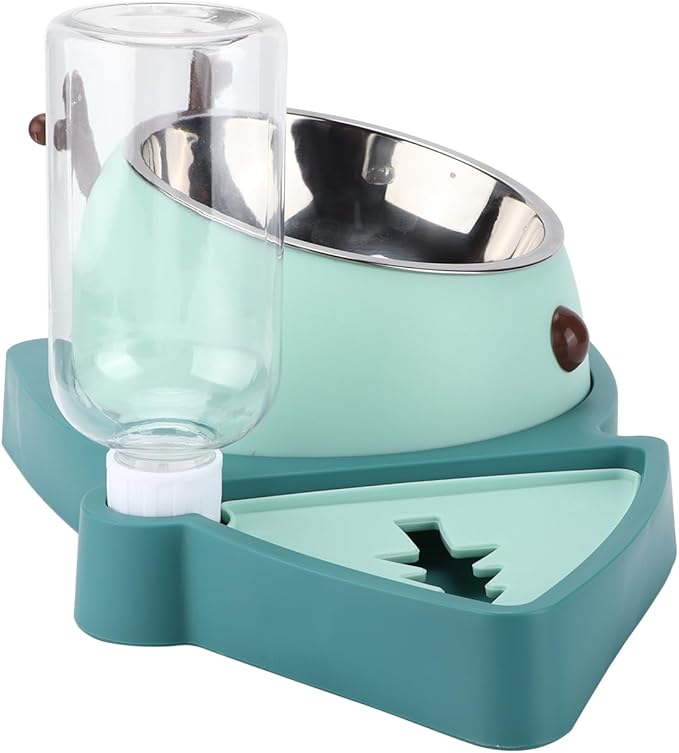 Generic Pet Food Feeder Automatic Water Dispensers Set Detachable Stainless Steel Bowl Small Medium Pets Easy Clean Safe Material (Agate Green)