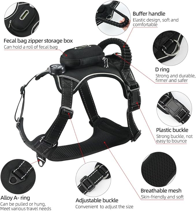 Luwint Light Up Dog Harness, LED Illuminated Harness for Medium Large Dogs Glow in The Dark for Night Walking (USB Rechargeable, Adjustable, Lightweight) (Green)