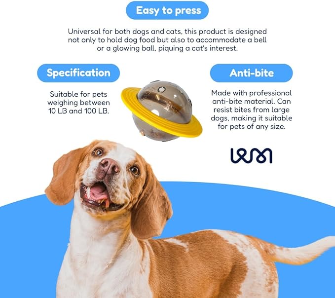 2-in-1 Pets Smart Portable Feeder & Toy, Interactive UFO-Shaped Kibble Dispenser, Indestructible Dog Toy Puzzle for Enrichment and Mental Stimulation Alternative to Slow Feeder (Yellow)