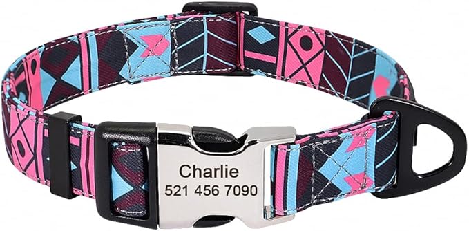 Cute Print Personalized Dog Collar Custom Nylon Dog Collar Engraved Name ID Adjustable for Small Medium Large Dog Chihuahua 160 Rose Collar M