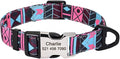 Cute Print Personalized Dog Collar Custom Nylon Dog Collar Engraved Name ID Adjustable for Small Medium Large Dog Chihuahua 160 Rose Collar S